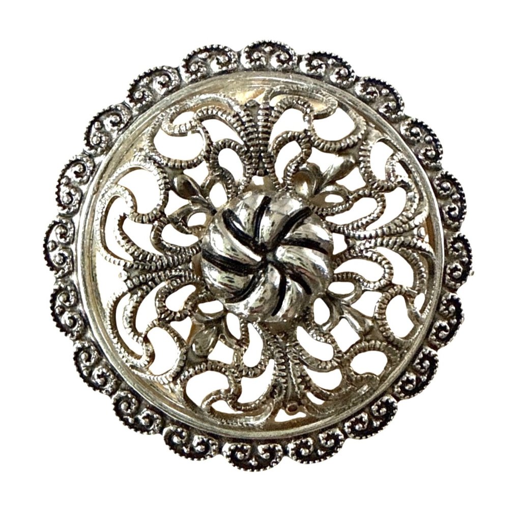 Vintage West Germany Ornate Silver-Tone Filigree Adjustable Clip-On Brooch Pin 16$
